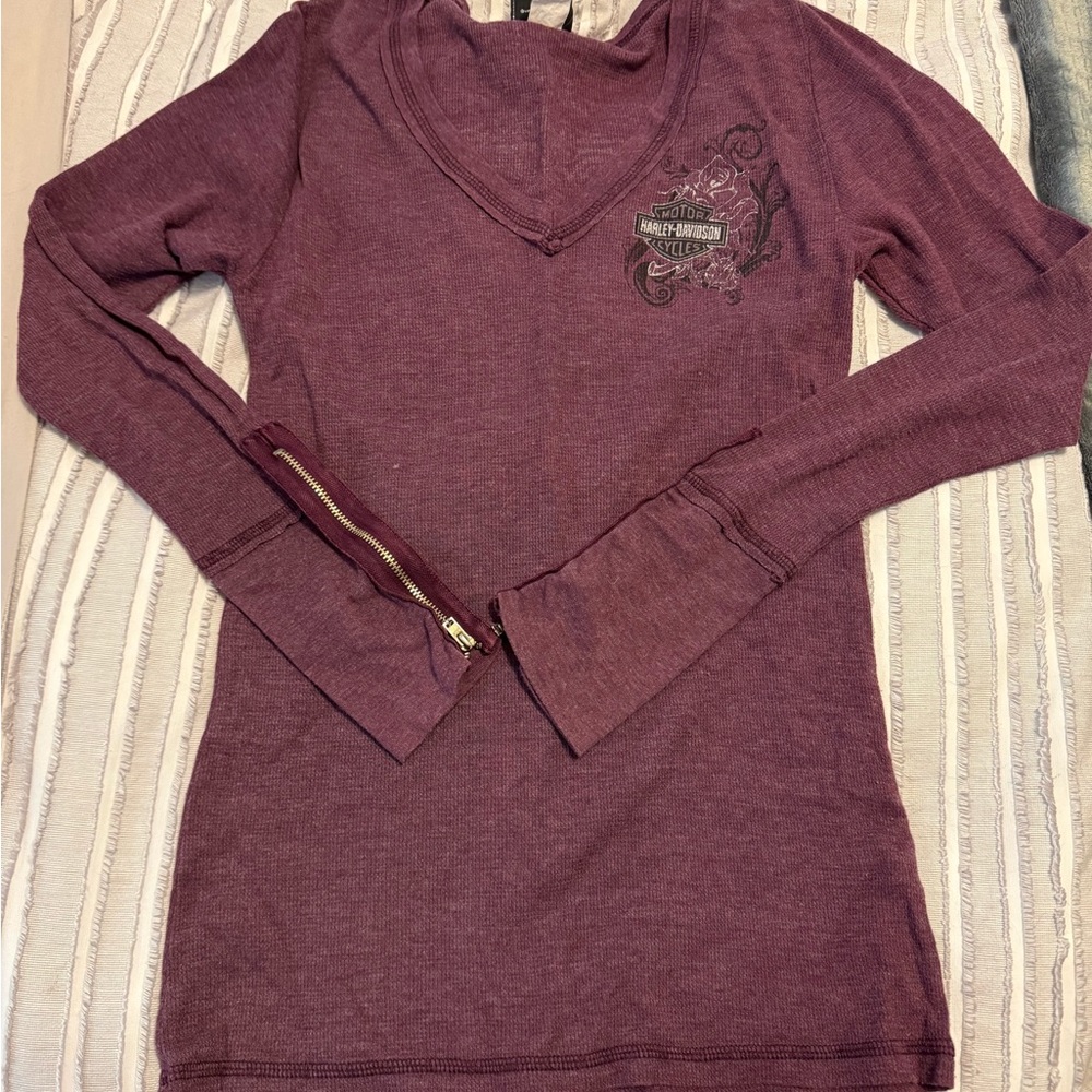 Harley-Davidson Maroon Long Sleeve with Zipper Sleeves